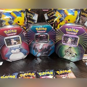 Pokemon Knockout Tins Snorlax etc.  - 3 Booster Packs + Holo New Factory Sealed!